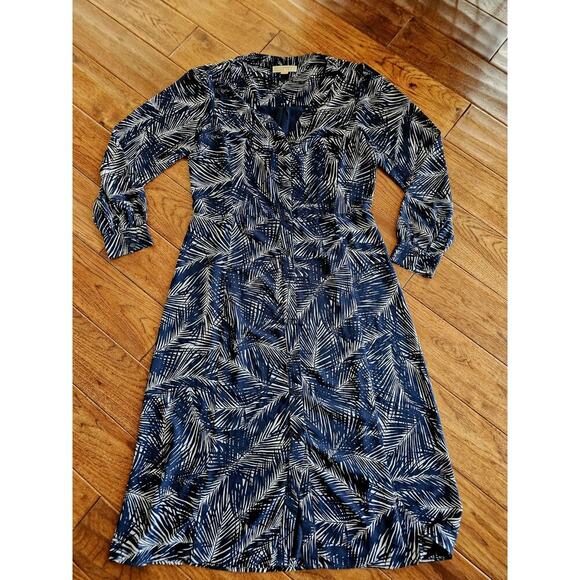 Michael Kohrs Dresses & Skirts - Michael Kohrs Palm Leaf Navy Blue Dress Women's Size L Nautical Tropical...